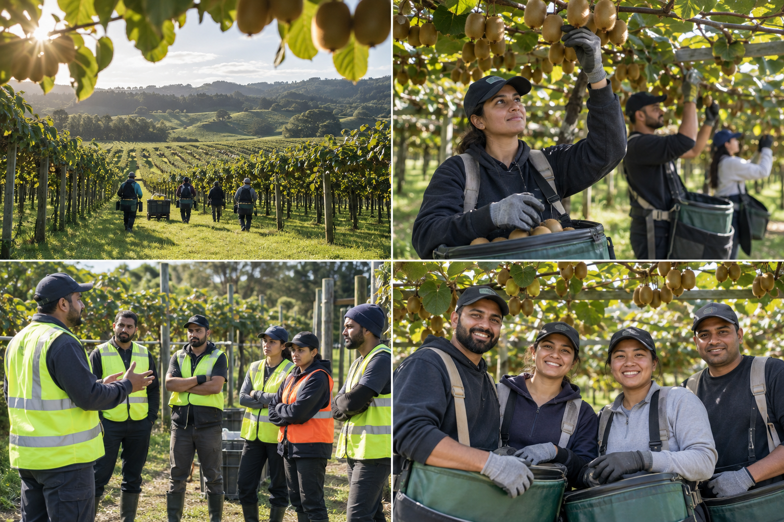 Horticultural workers in a New Zealand orchard